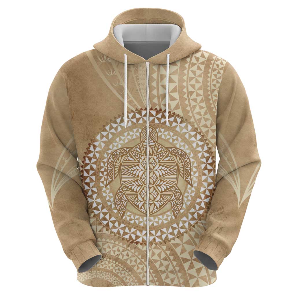 Tonga Ngatu Turtle Zip Hoodie Vintage Tongan Tapa Cloth