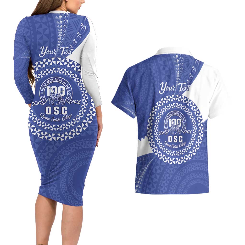 Queen Salote College 100th Anniversary Personalized Couples Matching Long Sleeve Bodycon Dress and Hawaiian Shirt Est 1926 Kolisi Fefine Tongan Ngatu Pattern