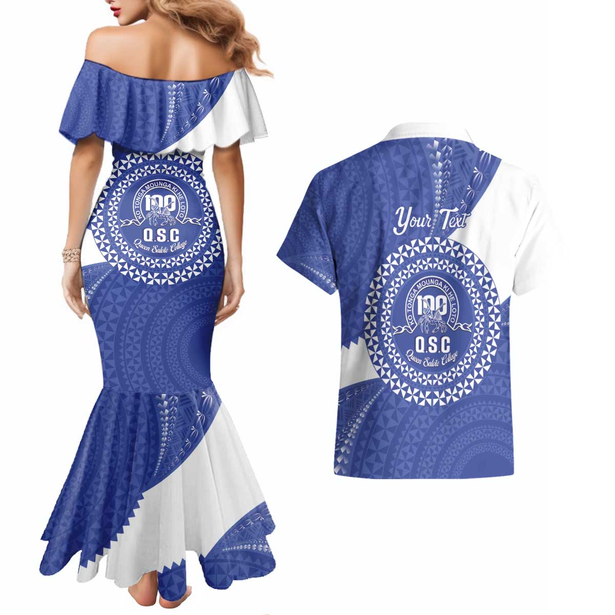 Queen Salote College 100th Anniversary Personalized Couples Matching Mermaid Dress and Hawaiian Shirt Est 1926 Kolisi Fefine Tongan Ngatu Pattern