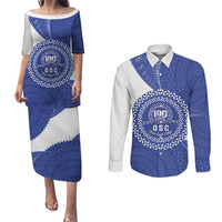 Queen Salote College 100th Anniversary Personalized Couples Matching Puletasi and Long Sleeve Button Shirt Est 1926 Kolisi Fefine Tongan Ngatu Pattern
