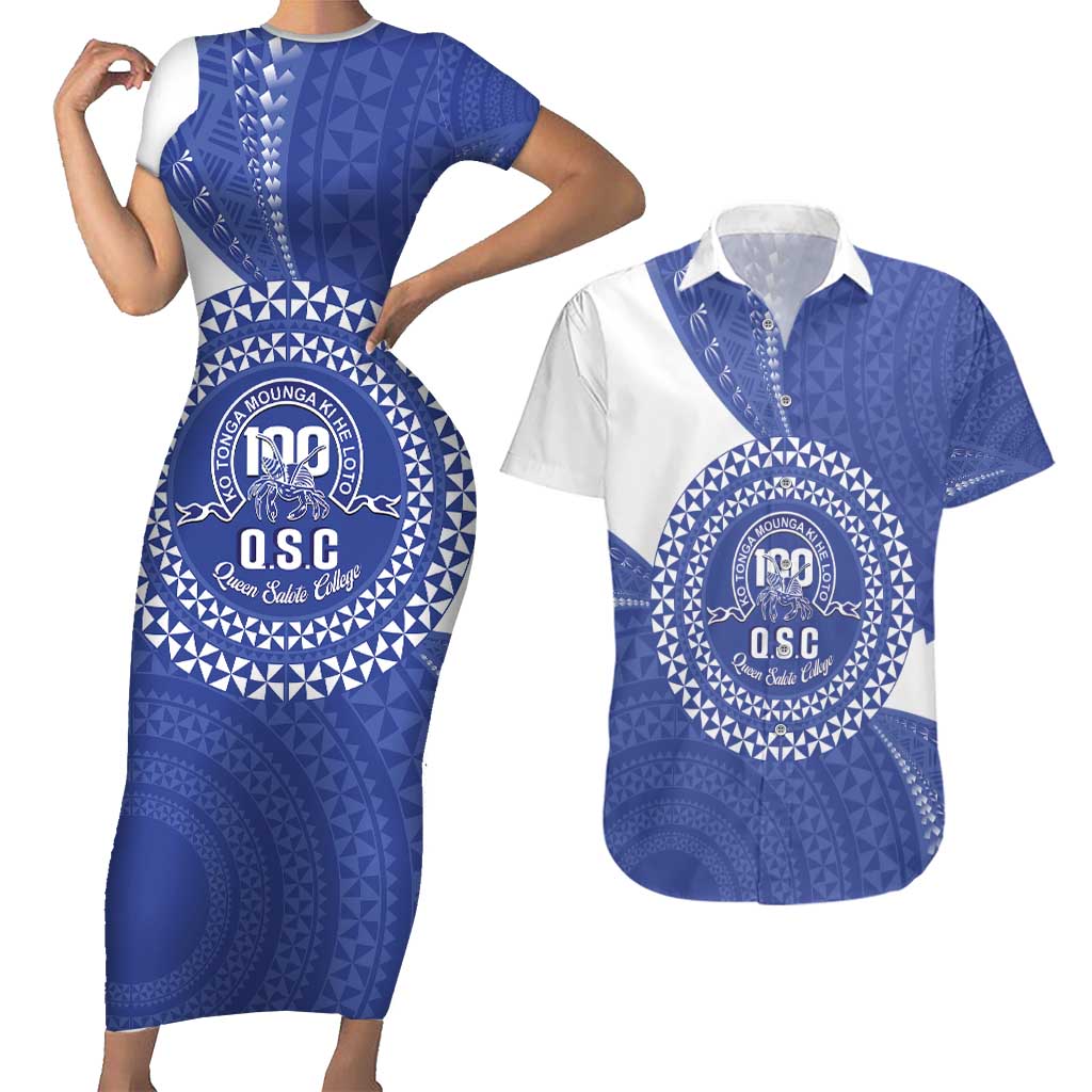 Queen Salote College 100th Anniversary Personalized Couples Matching Short Sleeve Bodycon Dress and Hawaiian Shirt Est 1926 Kolisi Fefine Tongan Ngatu Pattern