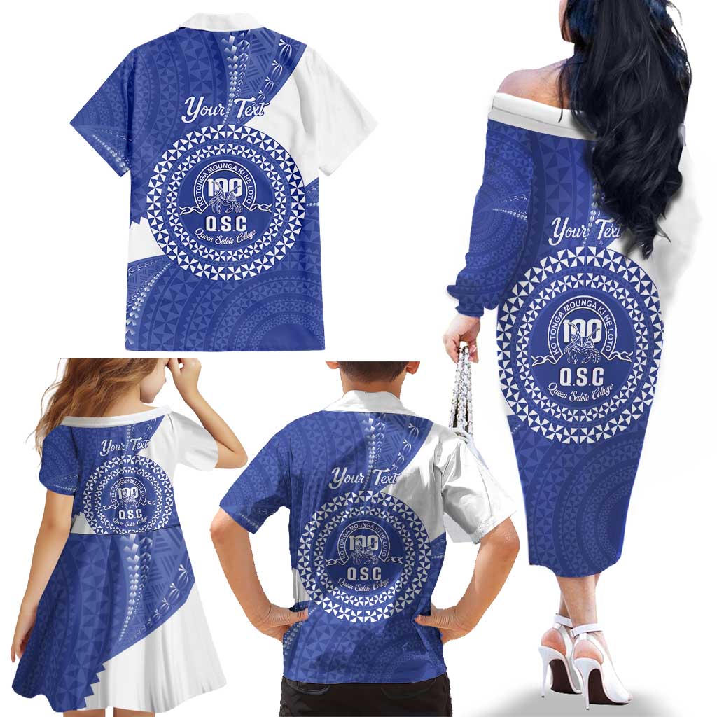 Queen Salote College 100th Anniversary Personalized Family Matching Off The Shoulder Long Sleeve Dress and Hawaiian Shirt Est 1926 Kolisi Fefine Tongan Ngatu Pattern