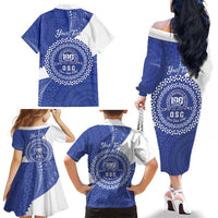 Queen Salote College 100th Anniversary Personalized Family Matching Off The Shoulder Long Sleeve Dress and Hawaiian Shirt Est 1926 Kolisi Fefine Tongan Ngatu Pattern