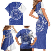 Queen Salote College 100th Anniversary Personalized Family Matching Short Sleeve Bodycon Dress and Hawaiian Shirt Est 1926 Kolisi Fefine Tongan Ngatu Pattern