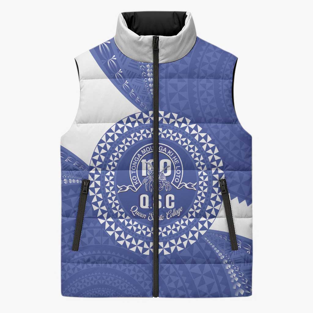 Queen Salote College 100th Anniversary Personalized Sleeveless Puffer Jacket Est 1926 Kolisi Fefine Tongan Ngatu Pattern