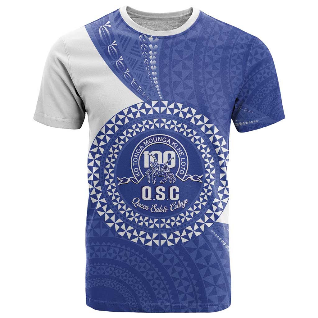 Queen Salote College 100th Anniversary Personalized T Shirt Est 1926 Kolisi Fefine Tongan Ngatu Pattern LT14 Blue - Polynesian Pride
