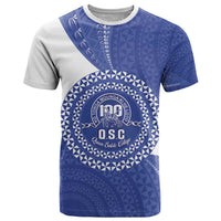 Queen Salote College 100th Anniversary Personalized T Shirt Est 1926 Kolisi Fefine Tongan Ngatu Pattern LT14 Blue - Polynesian Pride