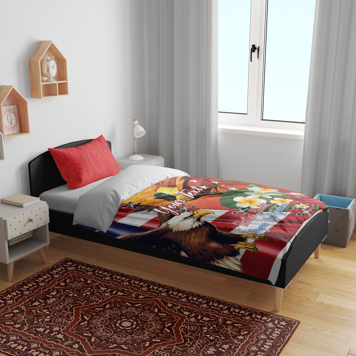 Personalised United States And Papua New Guinea Bedding Set USA Eagle With PNG Bird Of Paradise
