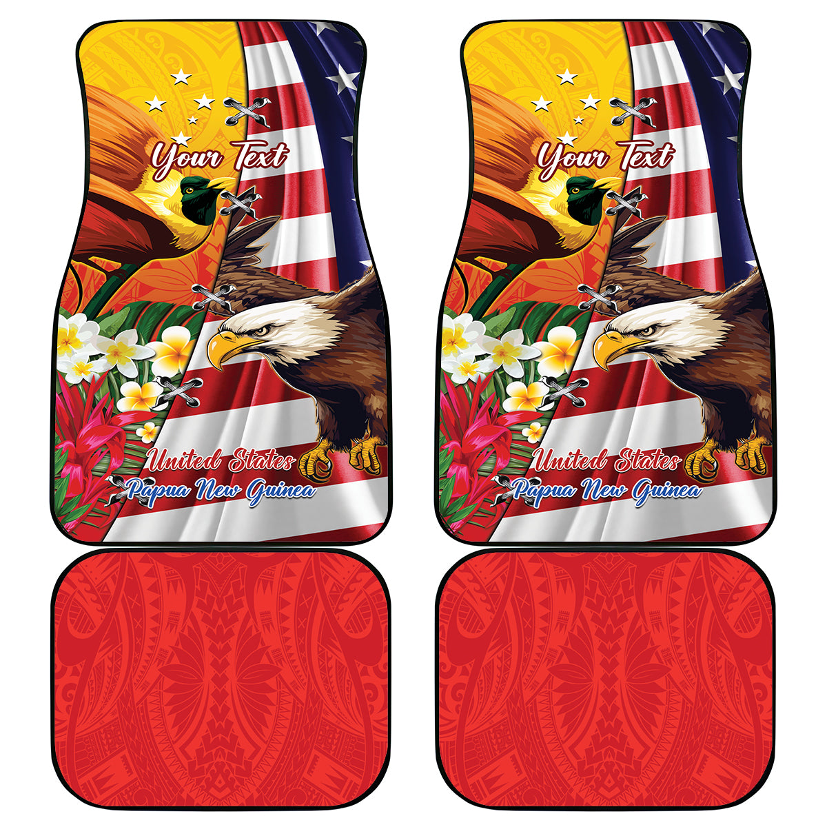 Personalised United States And Papua New Guinea Car Mats USA Eagle With PNG Bird Of Paradise