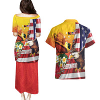 Personalised United States And Papua New Guinea Couples Matching Puletasi and Hawaiian Shirt USA Eagle With PNG Bird Of Paradise