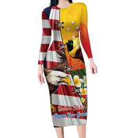 Personalised United States And Papua New Guinea Family Matching Long Sleeve Bodycon Dress and Hawaiian Shirt USA Eagle With PNG Bird Of Paradise