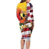 Personalised United States And Papua New Guinea Family Matching Long Sleeve Bodycon Dress and Hawaiian Shirt USA Eagle With PNG Bird Of Paradise