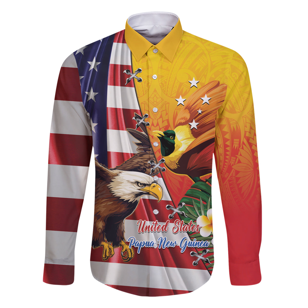 Personalised United States And Papua New Guinea Family Matching Short Sleeve Bodycon Dress and Hawaiian Shirt USA Eagle With PNG Bird Of Paradise