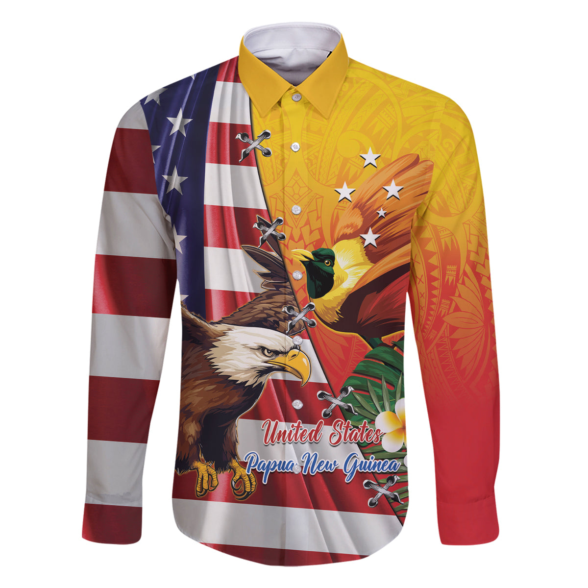 Personalised United States And Papua New Guinea Family Matching Summer Maxi Dress and Hawaiian Shirt USA Eagle With PNG Bird Of Paradise