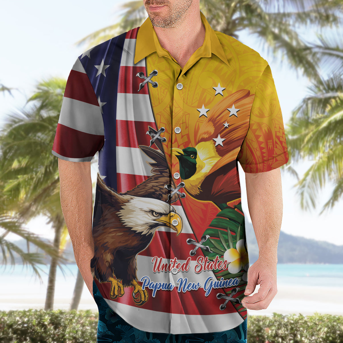 Personalised United States And Papua New Guinea Hawaiian Shirt USA Eagle With PNG Bird Of Paradise
