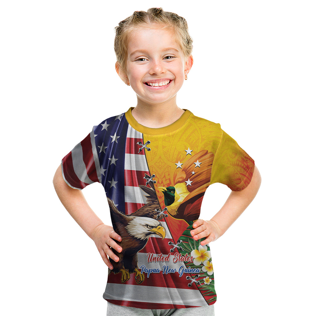 Personalised United States And Papua New Guinea Kid T Shirt USA Eagle With PNG Bird Of Paradise