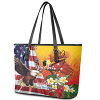 Personalised United States And Papua New Guinea Leather Tote Bag USA Eagle With PNG Bird Of Paradise