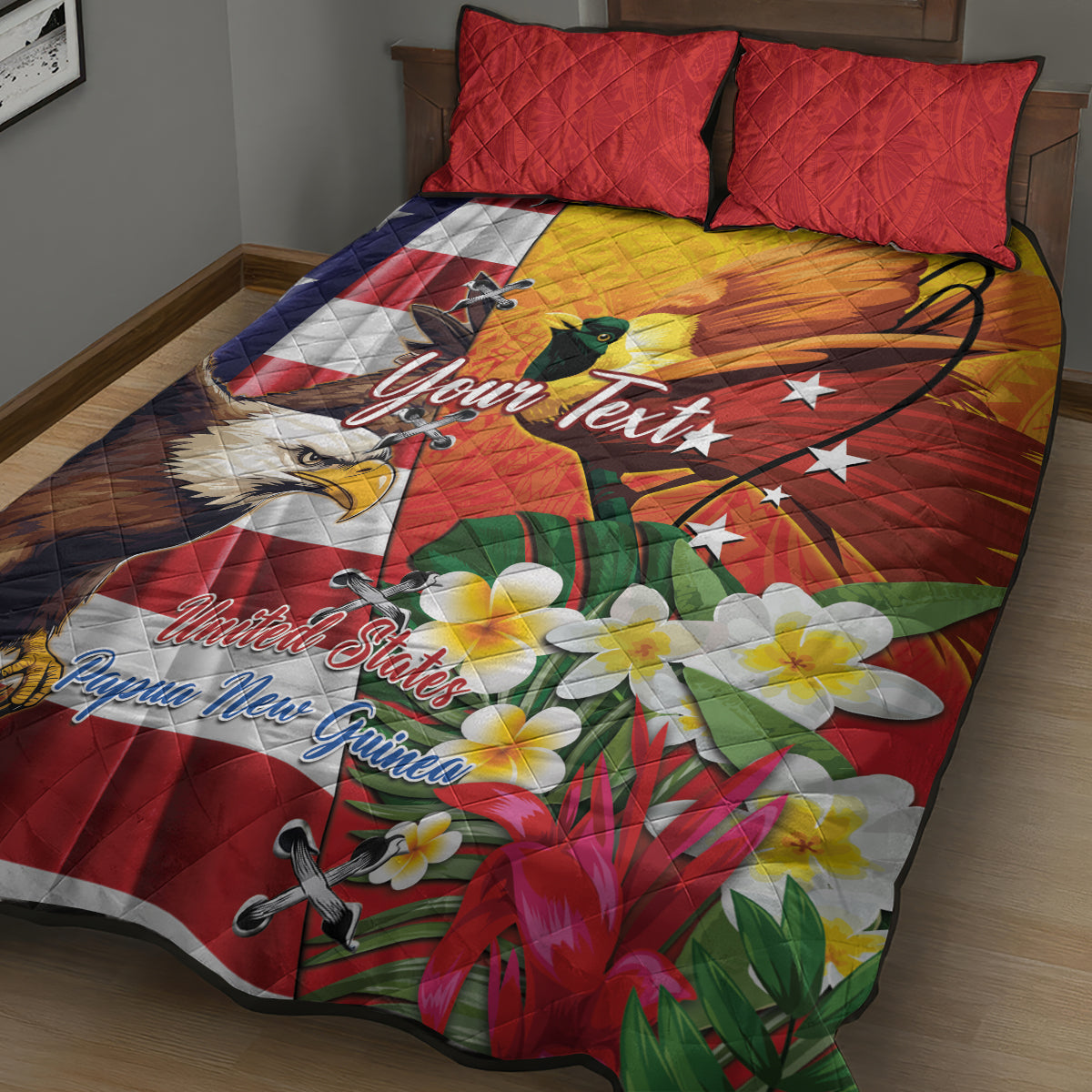 Personalised United States And Papua New Guinea Quilt Bed Set USA Eagle With PNG Bird Of Paradise