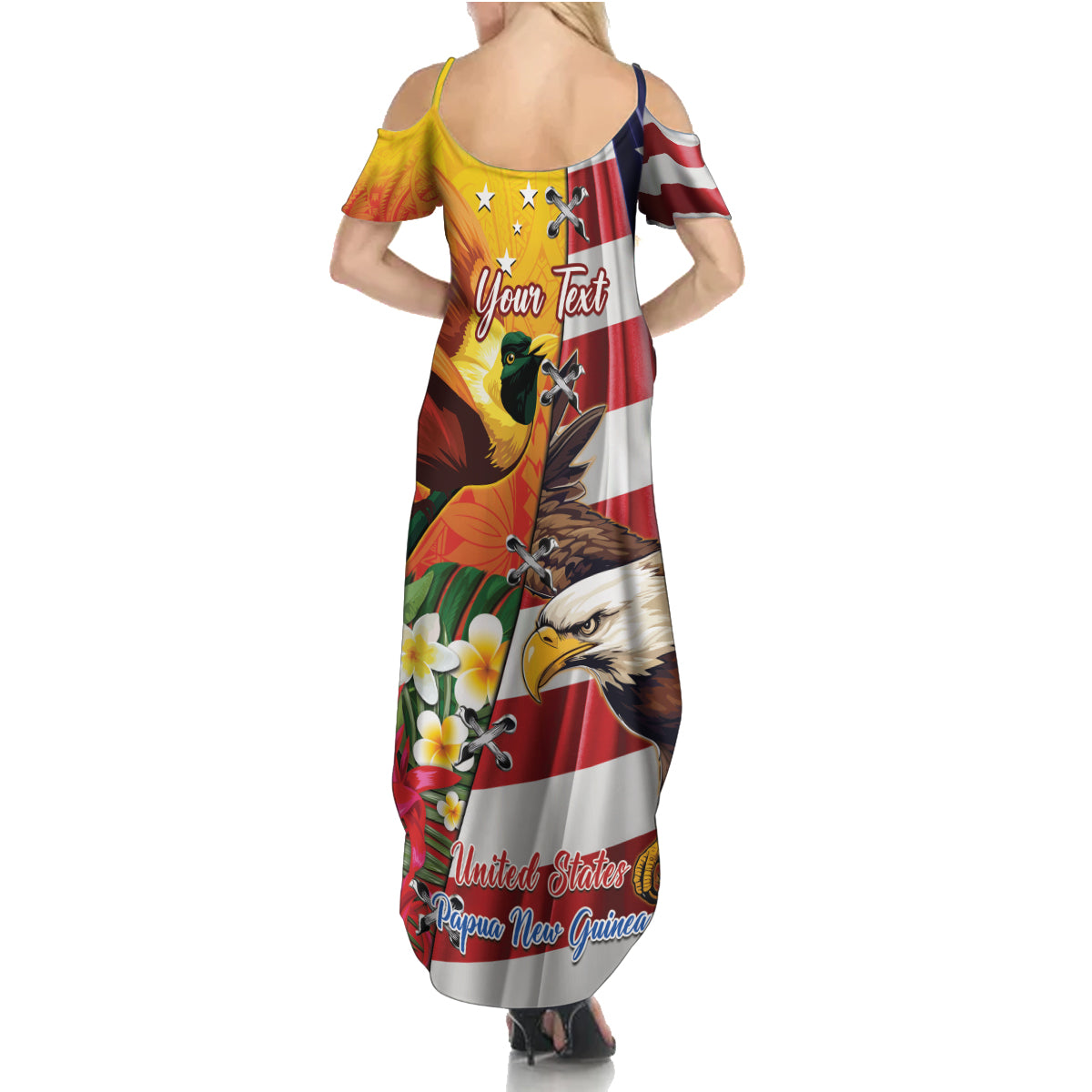 Personalised United States And Papua New Guinea Summer Maxi Dress USA Eagle With PNG Bird Of Paradise