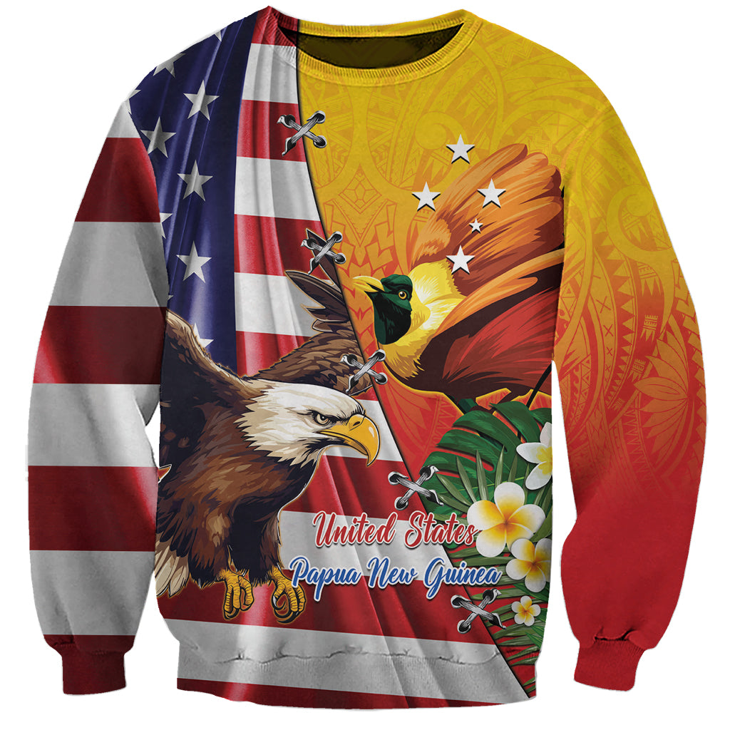 Personalised United States And Papua New Guinea Sweatshirt USA Eagle With PNG Bird Of Paradise