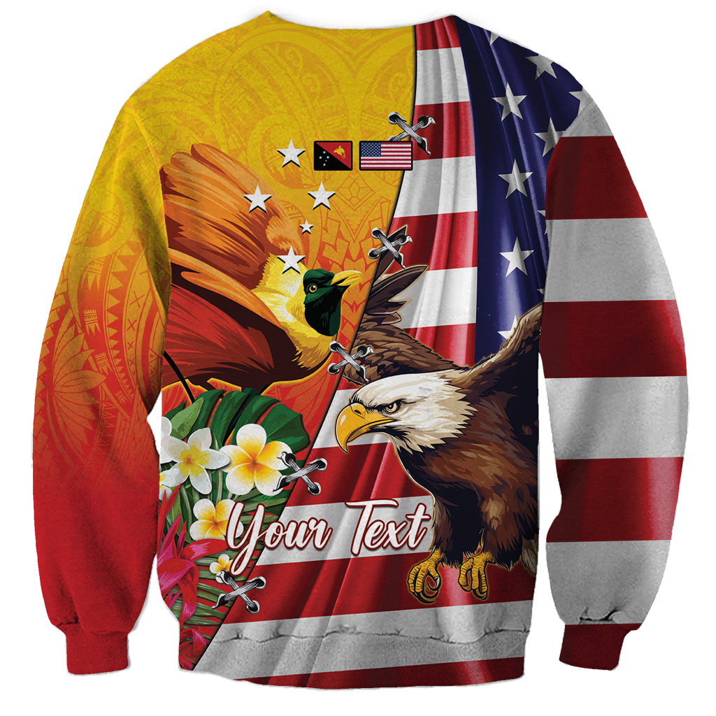 Personalised United States And Papua New Guinea Sweatshirt USA Eagle With PNG Bird Of Paradise