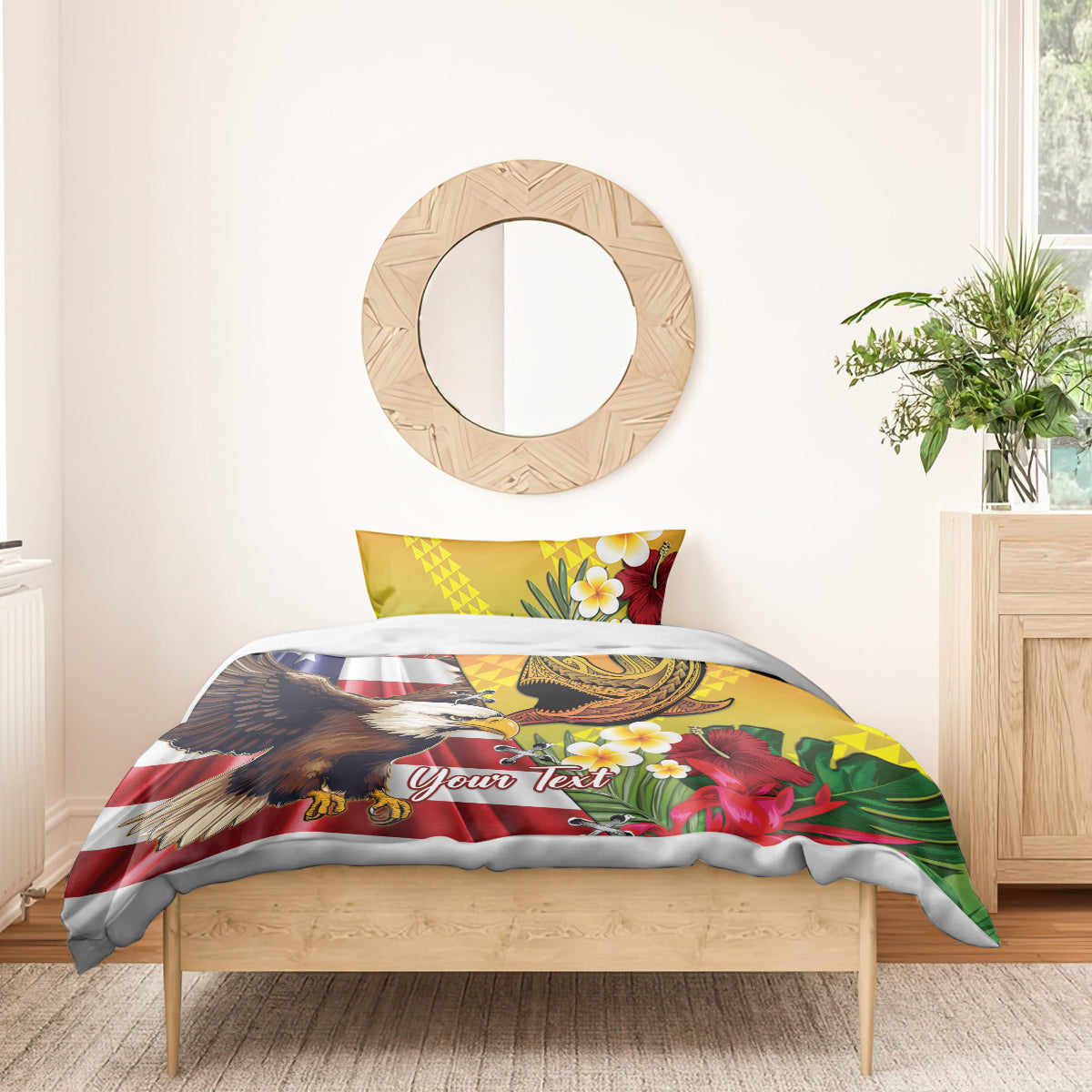 Personalised United States And Hawaii Bedding Set USA Eagle With Hawaiian Shark Tattoo