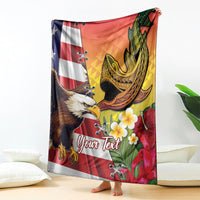 Personalised United States And Hawaii Blanket USA Eagle With Hawaiian Shark Tattoo