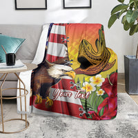 Personalised United States And Hawaii Blanket USA Eagle With Hawaiian Shark Tattoo