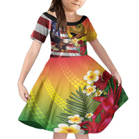 Personalised United States And Hawaii Family Matching Off Shoulder Short Dress and Hawaiian Shirt USA Eagle With Hawaiian Shark Tattoo