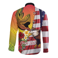 Personalised United States And Hawaii Long Sleeve Button Shirt USA Eagle With Hawaiian Shark Tattoo LT14 - Polynesian Pride