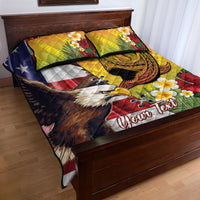 Personalised United States And Hawaii Quilt Bed Set USA Eagle With Hawaiian Shark Tattoo