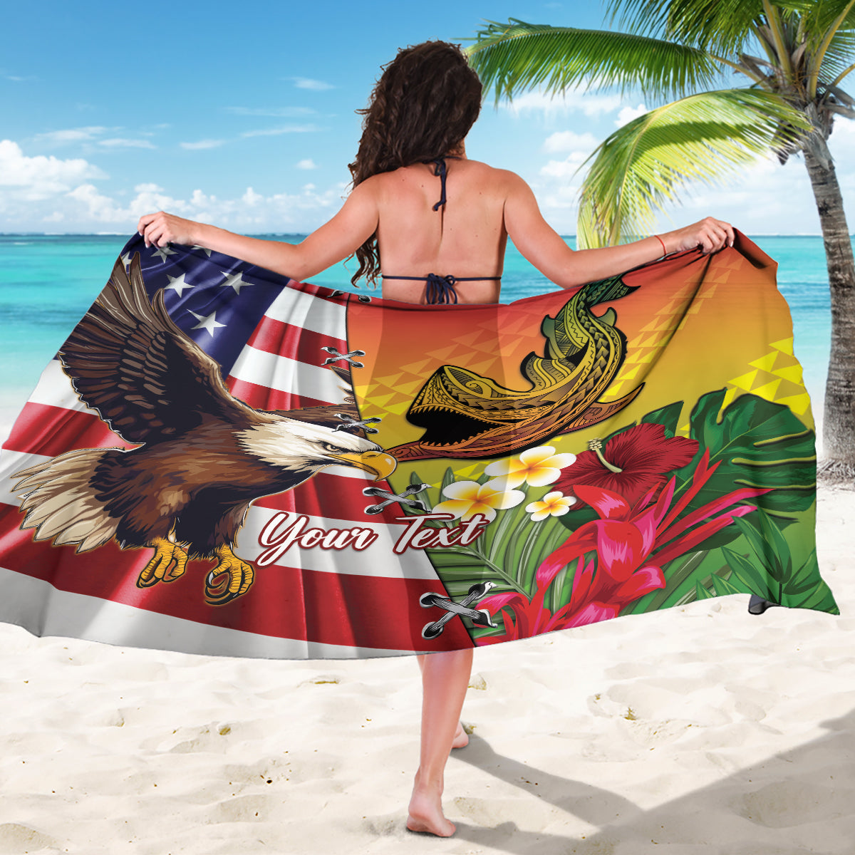 Personalised United States And Hawaii Sarong USA Eagle With Hawaiian Shark Tattoo LT14 - Polynesian Pride