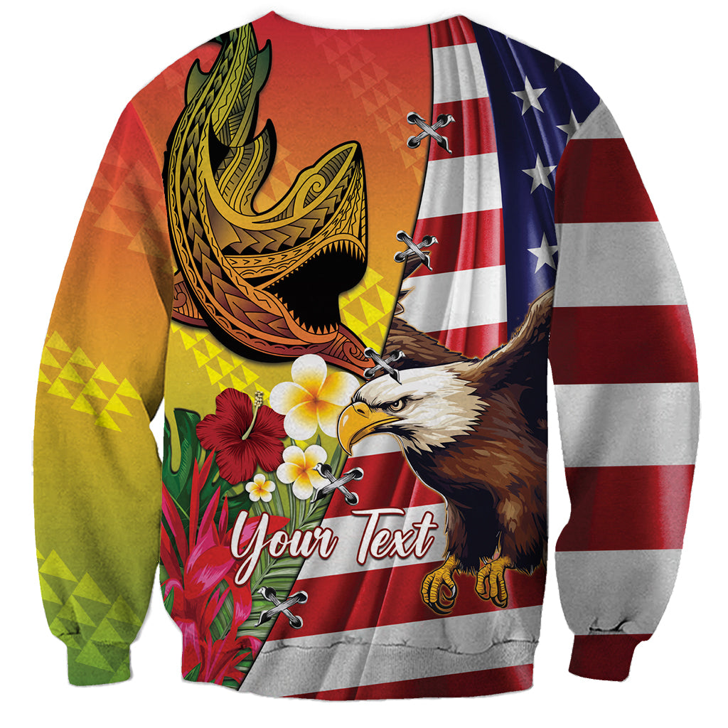 Personalised United States And Hawaii Sweatshirt USA Eagle With Hawaiian Shark Tattoo LT14 - Polynesian Pride