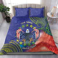 Personalised United States And Cook Islands Bedding Set USA Eagle Mix Polynesian Pattern