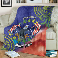 Personalised United States And Cook Islands Blanket USA Eagle Mix Polynesian Pattern