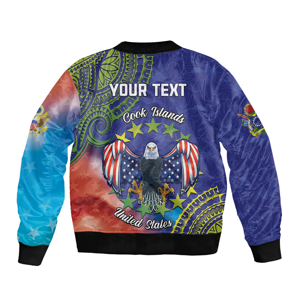 Personalised United States And Cook Islands Bomber Jacket USA Eagle Mix Polynesian Pattern