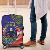 Personalised United States And Cook Islands Luggage Cover USA Eagle Mix Polynesian Pattern LT14 Blue - Polynesian Pride