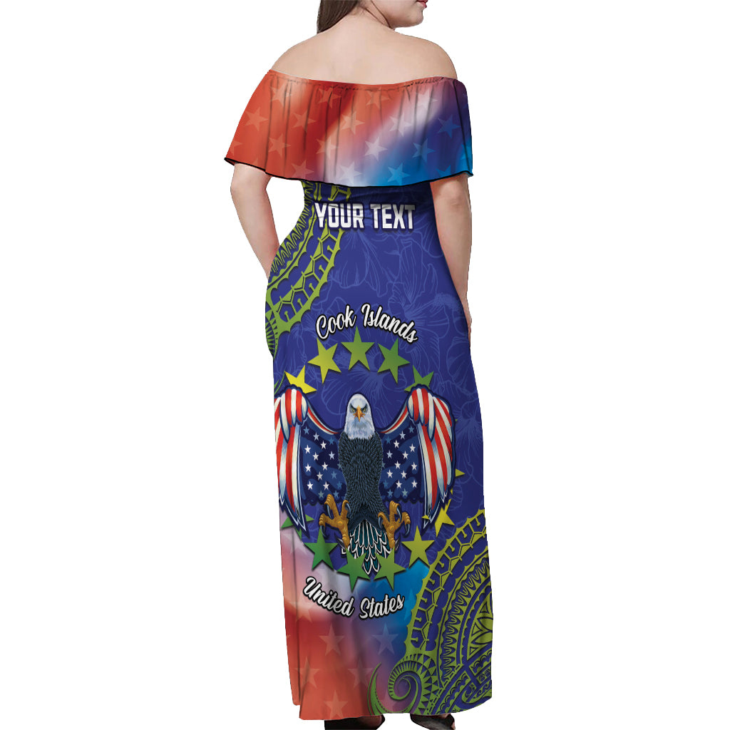 Personalised United States And Cook Islands Off Shoulder Maxi Dress USA Eagle Mix Polynesian Pattern LT14 - Polynesian Pride