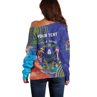 Personalised United States And Cook Islands Off Shoulder Sweater USA Eagle Mix Polynesian Pattern LT14 - Polynesian Pride