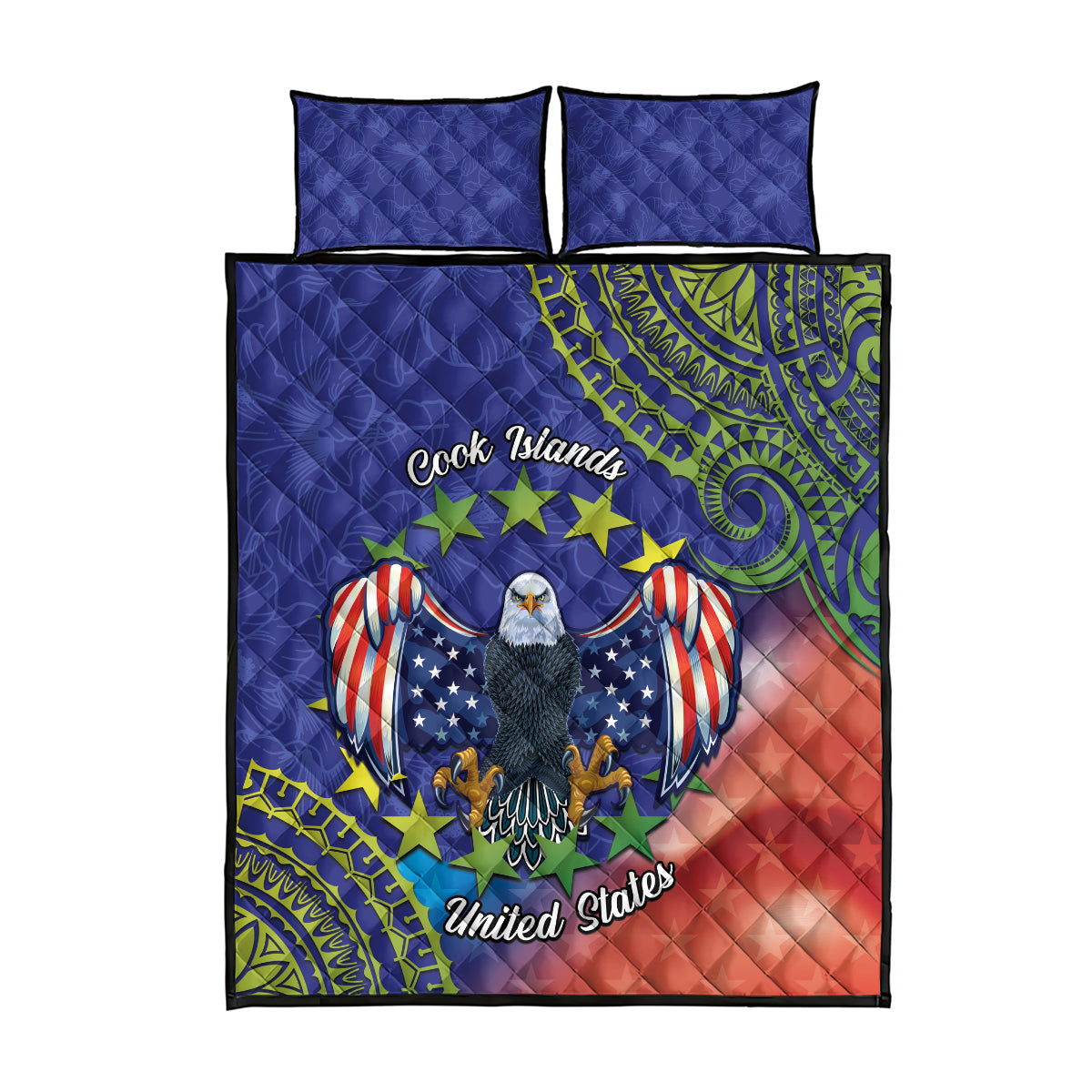 Personalised United States And Cook Islands Quilt Bed Set USA Eagle Mix Polynesian Pattern