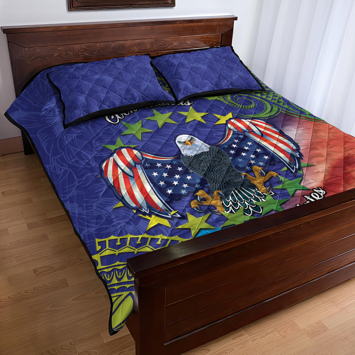 Personalised United States And Cook Islands Quilt Bed Set USA Eagle Mix Polynesian Pattern