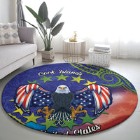 Personalised United States And Cook Islands Round Carpet USA Eagle Mix Polynesian Pattern LT14 - Polynesian Pride