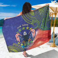 Personalised United States And Cook Islands Sarong USA Eagle Mix Polynesian Pattern LT14 One Size 44 x 66 inches Blue - Polynesian Pride