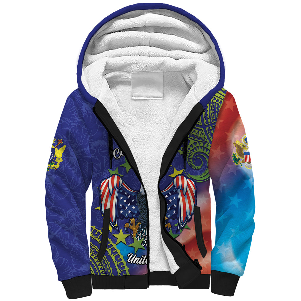 Personalised United States And Cook Islands Sherpa Hoodie USA Eagle Mix Polynesian Pattern