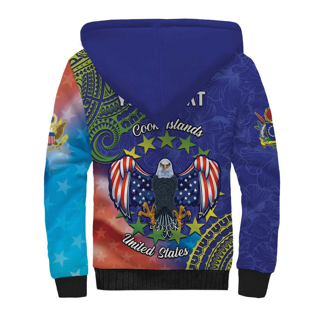 Personalised United States And Cook Islands Sherpa Hoodie USA Eagle Mix Polynesian Pattern