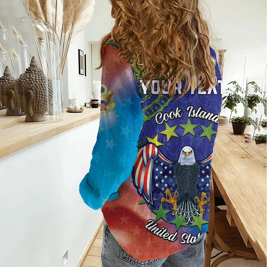 Personalised United States And Cook Islands Women Casual Shirt USA Eagle Mix Polynesian Pattern
