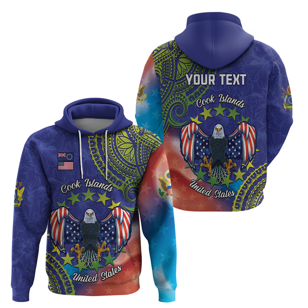 Personalised United States And Cook Islands Zip Hoodie USA Eagle Mix Polynesian Pattern