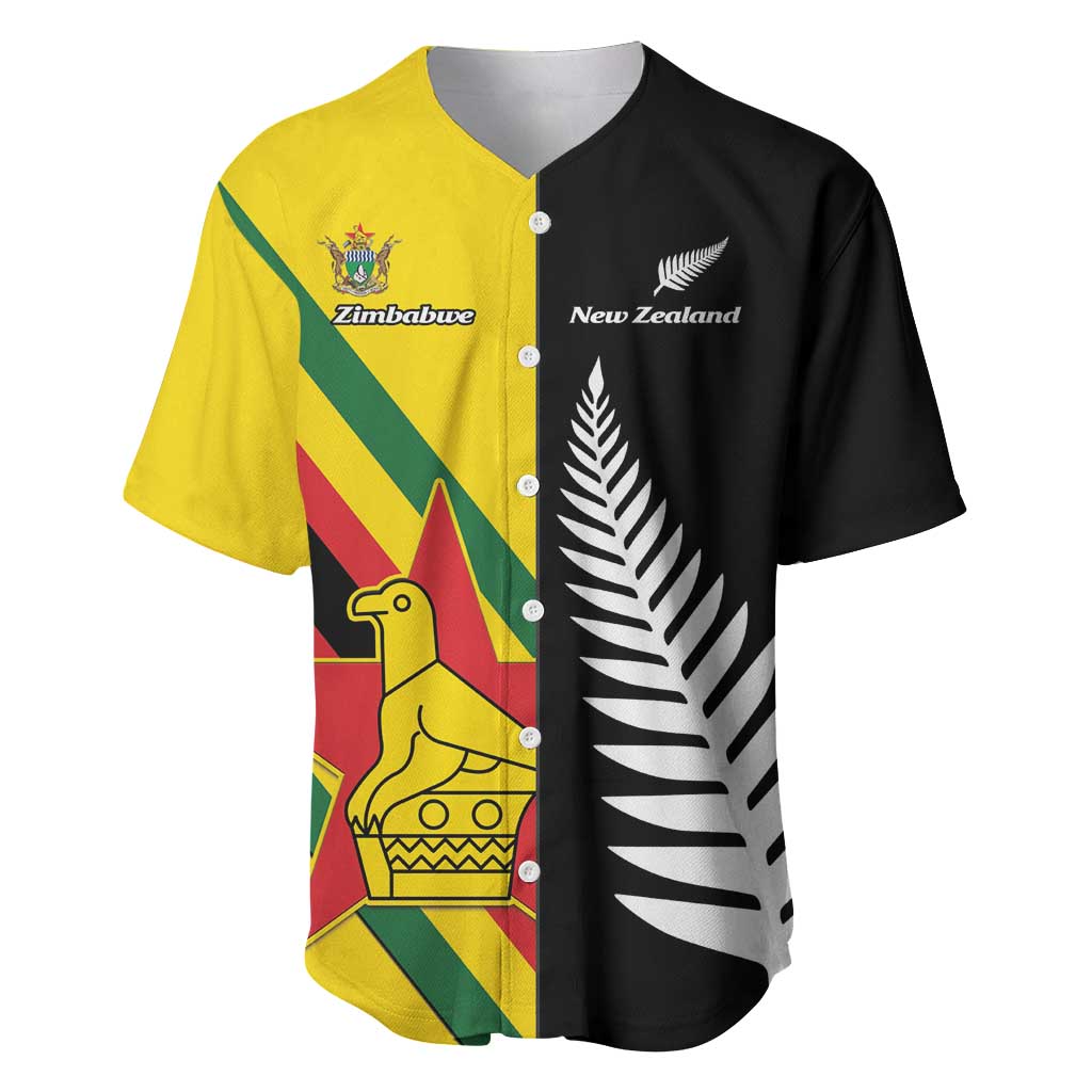 Custom New Zealand and Zimbabwe Baseball Jersey NZ Fern Zim Flag Half Style LT14 Black - Polynesian Pride