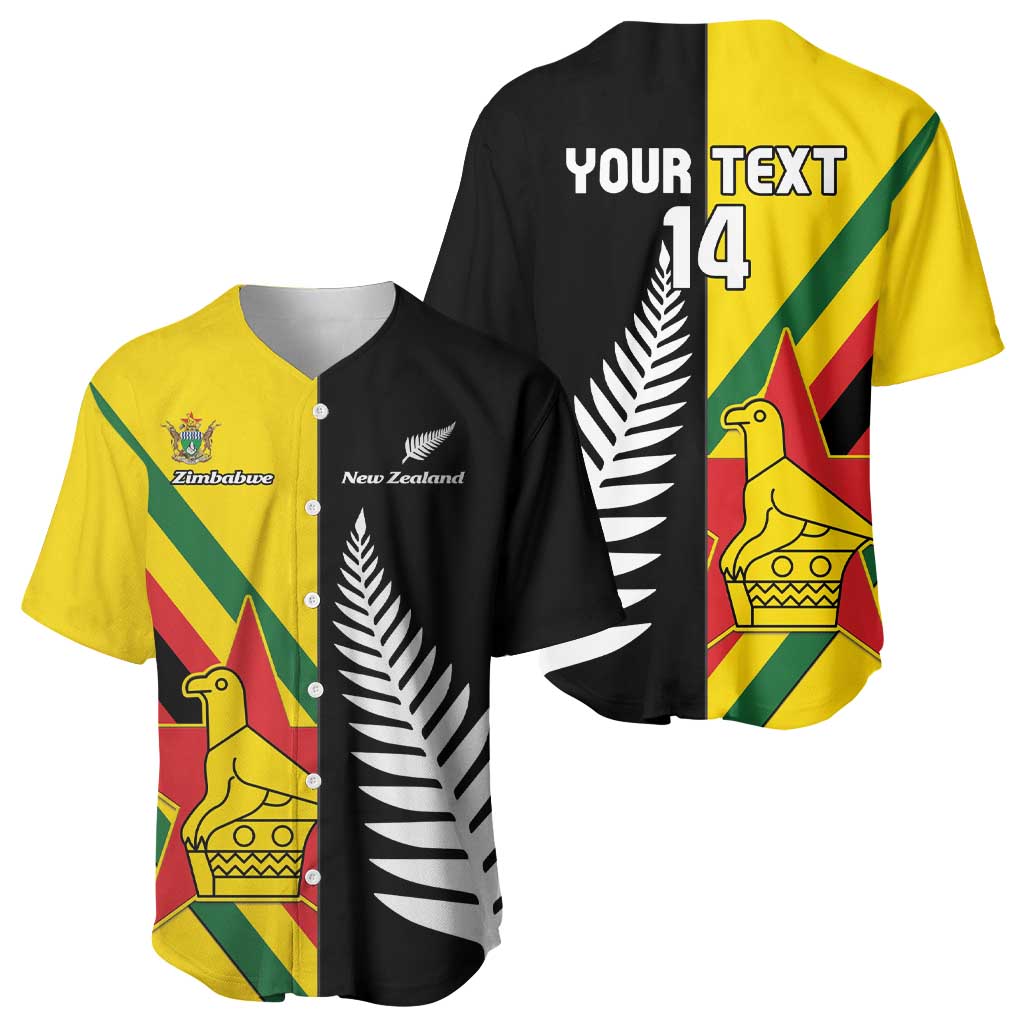 Custom New Zealand and Zimbabwe Baseball Jersey NZ Fern Zim Flag Half Style LT14 - Polynesian Pride