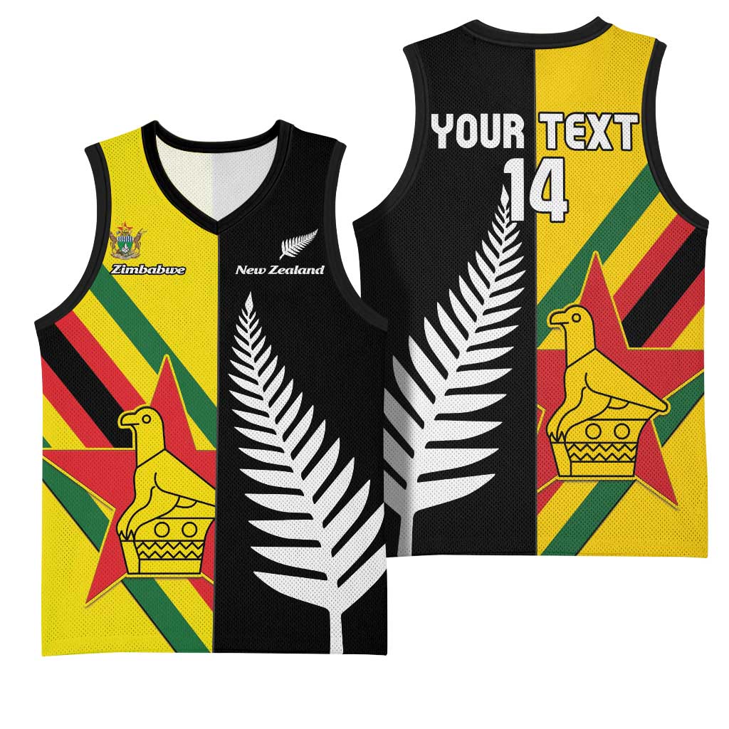 Custom New Zealand and Zimbabwe Basketball Jersey NZ Fern Zim Flag Half Style
